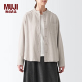 无印良品（MUJI） 女式 法兰绒 立领衬衫长袖格子上衣秋季白衬衣纯棉全棉 BCB41C2A 米色 S