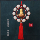 繁夏双环小佛汽车挂件车载后视镜挂饰吊坠莲花珠链车内吊挂装饰用品