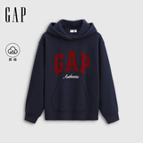 GAP女装2025秋季新款撞色Logo宽松抓绒套头连帽衫卫衣上衣792499 海军蓝 XS (155/80A) 亚洲尺码