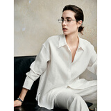 初棉老钱白色亚麻衬衫双门襟设计女春夏宽松衬衣空调衫薄外套 奶昔白 M