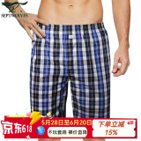 七匹狼睡裤男短裤纯棉夏季薄款宽松家居裤男士沙滩裤可外穿五分大裤衩 蓝色五分裤（有兜） XXL-180（140-160斤）