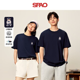 SPAO100%纯棉短袖T恤男女2025夏季新款舒适亲肤上衣SPDX25SD01XY 藏青/象牙熊-贴布绣 M