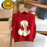 G.duck女童马甲婴儿童宝宝薄款秋冬针织毛衣女孩小背心毛线外穿马夹春秋 小兔子红色 110cm建议4-5岁