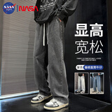 NASA GISS官方潮牌联名牛仔裤男日系街头宽松直筒运动休闲裤男 黑灰 L 