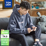 唐狮（TonLion）卫衣男唐狮秋冬季新款连帽加绒 复古蓝/加绒款 XL
