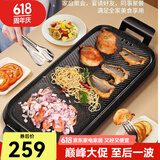 新厨夫 韩式麦饭石火锅涮烤一体二用锅商用无烟烤串电烤炉电烧烤炉家用电烤盘不粘烤肉盘电烤锅 豪华版电烤盘 1层