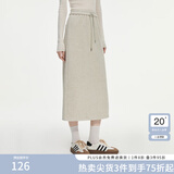 范思蓝恩半拉领廓形落肩加绒加厚重磅卫衣女冬季2024新款14491 燕麦灰半身裙 M
