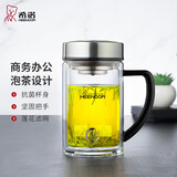 希诺（heenoor）抗菌玻璃杯双层带把手泡茶杯子男高档家用办公水杯XN-9321K 435mL