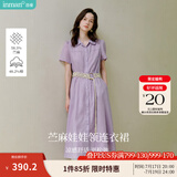 茵曼（INMAN）【苎麻】章若楠同款法式娃娃领连衣裙女装2025夏季新品泡泡袖裙子 冰兰紫【好评返现】 L