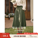茵曼（INMAN）半身裙女士2025年春季女装新款复古显瘦通勤中长款纯棉长裙子 茶绿色 -18518192 L