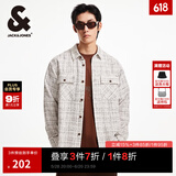 杰克·琼斯（JACK&JONES）春秋新款宽松翻领格纹花呢潮流百搭小香风外套长袖衬衫夹克男款 G01石灰花灰 XL