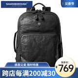 sharkborough头层牛皮双肩包男士商务电脑包真皮背包男多功能大容量休闲旅行包 黑色