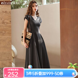 Olrain欧芮儿深灰色连衣裙女装夏季新款时尚收腰显瘦伞摆裙子 深灰色 M
