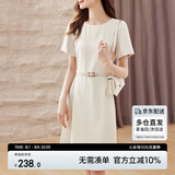 尚都比拉设计感拼接连衣裙夏季高级感气质百褶裙小个子中长裙子 杏色 S