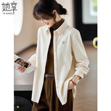 她享长袖衬衫女灯芯绒衬衣外套秋冬休闲衬衫叠穿上衣女T144C6011