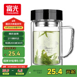 富光双层玻璃杯商务泡茶杯子 大容量男女耐热办公水杯带把黑色320ml