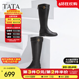 他她（TATA）超模骑士靴女靴加绒大筒围长筒靴高筒靴冬季新款7TG80DG3 黑色（金属圈-单里） 39