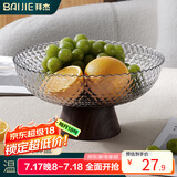 拜杰水果盘零食盘家用果盘客厅干果盘托盘坚果盘高脚沥水透明黑果盘