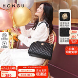 红谷女包简约休闲时尚菱格单肩包头层牛皮斜挎包 生日礼物送女友