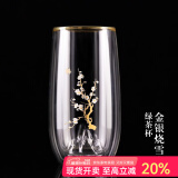 容山堂雪山绿茶杯子双层玻璃杯办公杯泡茶杯水杯家用茶杯小水杯凉杯水具 金银烧雪山绿茶杯-梅