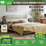 林氏家居真皮床双人床1.8米2米主卧大床储物床现代简约卧室婚床家具PC012 浅烟灰|R325床+床垫 1.5x2.0米