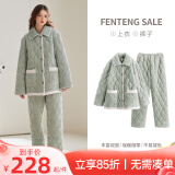 芬腾【三层加厚夹棉】情侣睡衣男女冬季加厚加绒棉袄珊瑚绒家居服套装 J98350326薄荷绿【单女款】 XL 建议:女124-142,男146-165斤