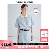 VEGA CHANG法式茶歇连衣裙女2025夏季新款高级感气质小个子显瘦赫本风长裙子 baby蓝（长款升级版） M