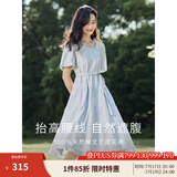 茵曼（INMAN）连衣裙高级感法式方领2025夏女装新品收腰提花休闲气质高级感显瘦 蓝色 L