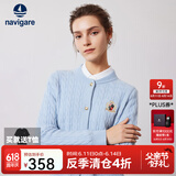 Navigare意大利小帆船女士毛衣秋冬季新款纯绵羊毛长袖开衫通勤保暖外套男 冰水蓝 XL