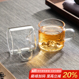忆壶茶 功夫茶杯套装加厚耐热玻璃茶杯品茗杯带把手水杯主人杯家用杯架 【2只】80ML透明色山底款