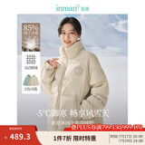 茵曼（INMAN）鸭绒九江羽绒服冬女装新款休闲立领落肩宽松外套大衣上衣 淡香杏 XL