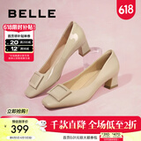百丽（Belle）方扣高跟鞋女商场同款气质单鞋B1344CQ3 羊皮-杏色 36 (230mm)
