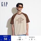 Gap男女装夏季撞色插肩袖logo圆领短袖T恤宽松上衣463174 卡其色 2XL (185/104A)亚洲尺码
