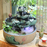 知饰创意喷泉流水摆件招财水晶球水景加湿器中式水循环客厅桌面小鱼缸 S018-12忆荷大号新款+雾化器