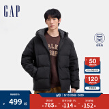 Gap男装徽章logo抽绳立领连帽羽绒服纯色外套677652 黑色 S (165/88A) 亚洲尺码