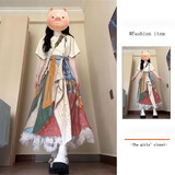 芸荨裙子女夏季2025新款文艺度假风新款艺术感复古油画不规则半身裙女 [套装]梵高文艺半身裙+短袖上衣 S