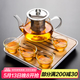 瓷牌茗茶具（cipaiming teaset） 透明玻璃茶具整套套装家用功夫茶壶茶杯会客泡茶器 透明八骏壶4玉兰杯+小四方盘