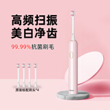 海尔电动牙刷成人男女款情侣套装礼物学生声波全自动清洁美白牙刷 珊瑚粉-6刷头