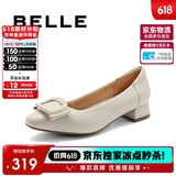 百丽气质时尚平跟鞋女百搭淑女单鞋A6Z1DAQ4 米白 36