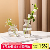 川岛屋透明玻璃小花瓶摆件客厅插花干花水养网红ins风玻璃瓶 玻璃花瓶(矮款)