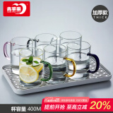 青苹果【采销推荐】玻璃杯带把手高硼硅耐高温待客泡茶杯家用喝水杯套装 沥水盘+6色装加厚简约杯 400ml