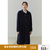 独束大码女装学院风牛角扣双面呢大衣女冬季新款微胖mm中长款外套 藏青色 M （尺码：1）