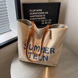 鹏境帆布包女大学生托特包七夕手提包上课女款斜挎大容量通勤单肩挎包 summer单肩包【卡其色】