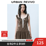 UR2025春季新款女装撞色蕾丝飘带U领无袖修身连衣裙UYY750014 深棕色 M