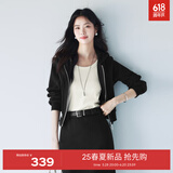 伊芙丽【经典延续】伊芙丽灰色短款拉链休闲卫衣外套女miu风卫衣女 黑色 L 115-125斤