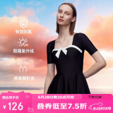 弈姿女士泳衣保守连体裙式游泳衣遮肚温泉泳装 EZI21W085 黑色 XXL