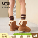 UGG秋季女士舒适时尚平底保暖迷你双蝴蝶结款休闲雪地靴 1127130 CHE | 栗色 40