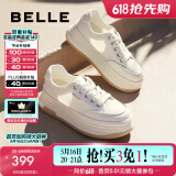 百丽（Belle）透气网面小白鞋女新款厚底休闲运动板鞋B1175BM3 蜂蜜牛乳-网面 36 (230mm)