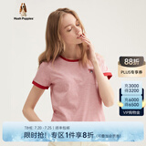 Hush Puppies暇步士女装夏季纯棉条纹圆领短袖T恤 328红白 M