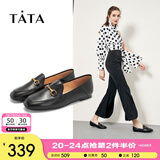 他她（TATA）方头乐福鞋女休闲平底一脚蹬小皮鞋女单鞋春秋款FLC22AM4 黑色 36